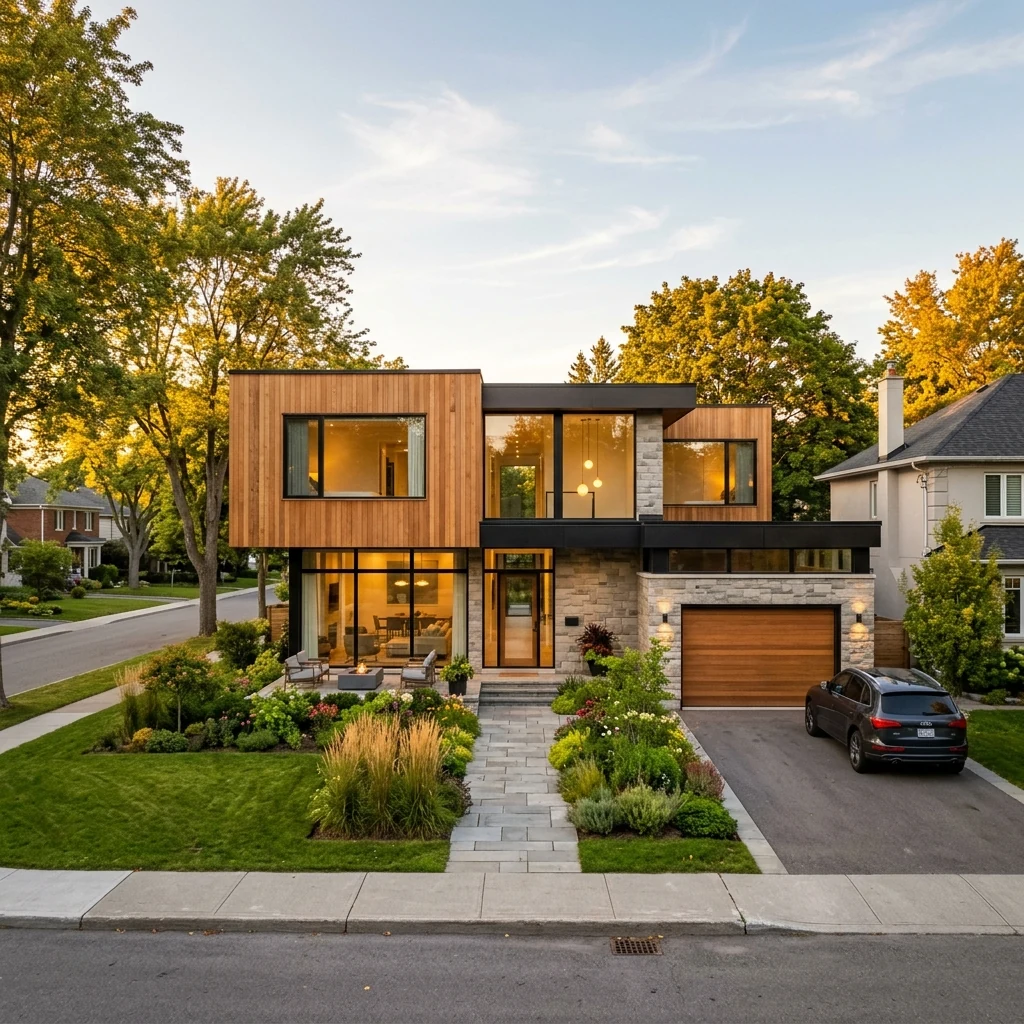 A modern Ottawa home at golden hour, financed at the lowest Ottawa mortgage rate the buyers qualified for