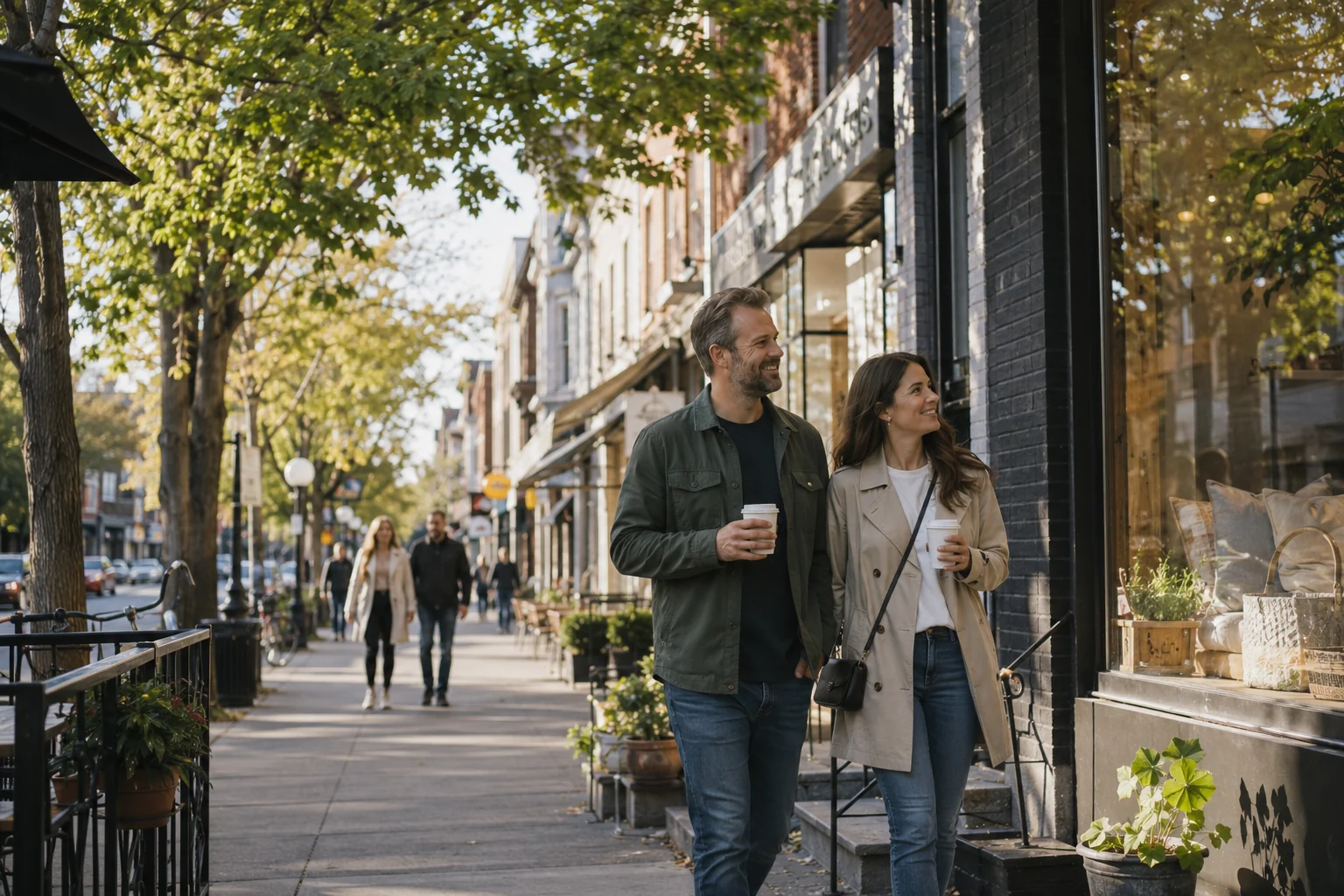 Mortgage agent in The Glebe: a couple on the Bank Street shops in central Ottawa's Glebe neighbourhood